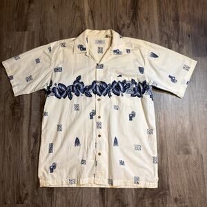 K.A.D Hawaiian Shirt Mens Size Large Blue Hibiscus Aloha Shirt Beach Resort